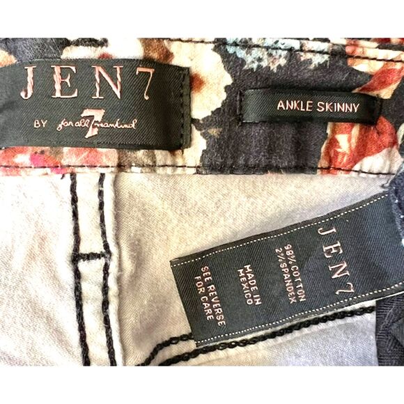 JEN 7 by 7 FOR ALL MANKIND BLACK FLORAL SKINNY ANKLE JEANS SIZE 8 - Picture 9 of 9